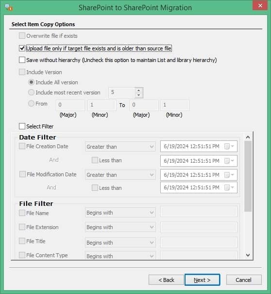 After you have selected the properties apply appropriate filters and click Next