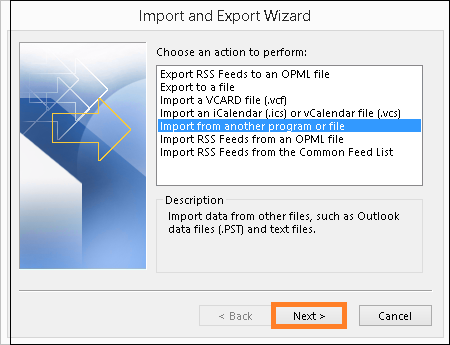 select Import from another program or file