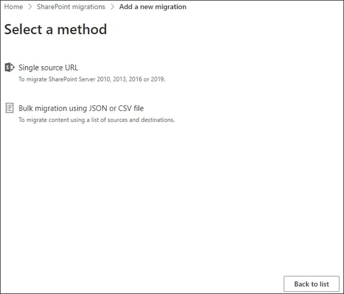 •	Under Select a method window, select Single source URL