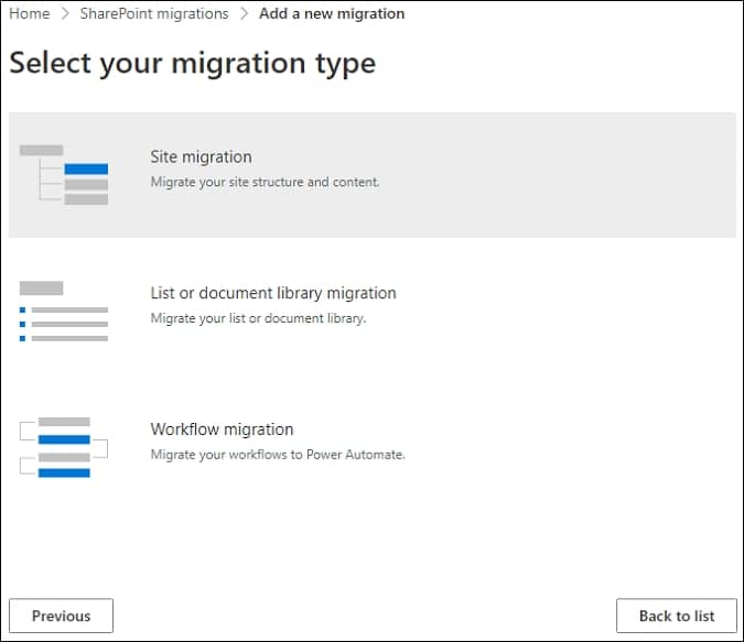 select a migration type