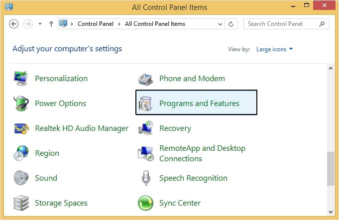 Open Control Panel and go to Programs and Features