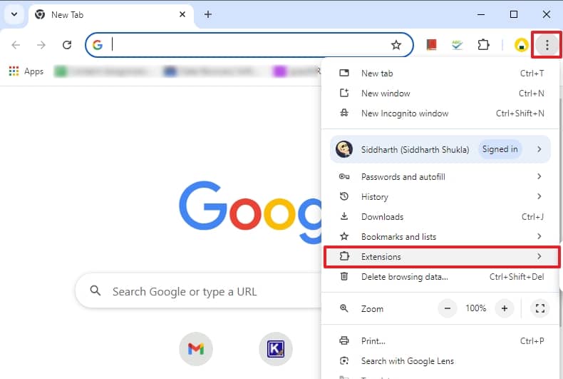 Run Chrome then click the 3 dots on the top right side then go to Extensions and choose Manage Extensions