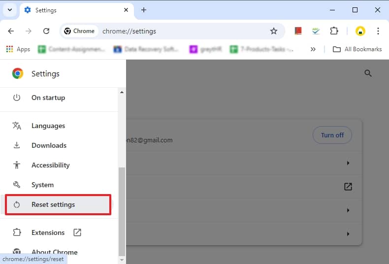 Open Chrome browser Click on 3 dots on the top right, choose Settings and scroll down to click Reset Settings