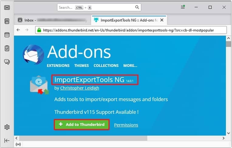 search for the Import Export add on