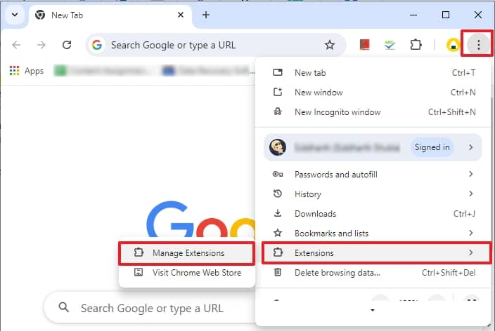 Launch Chrome, click on the Customize and Control Google