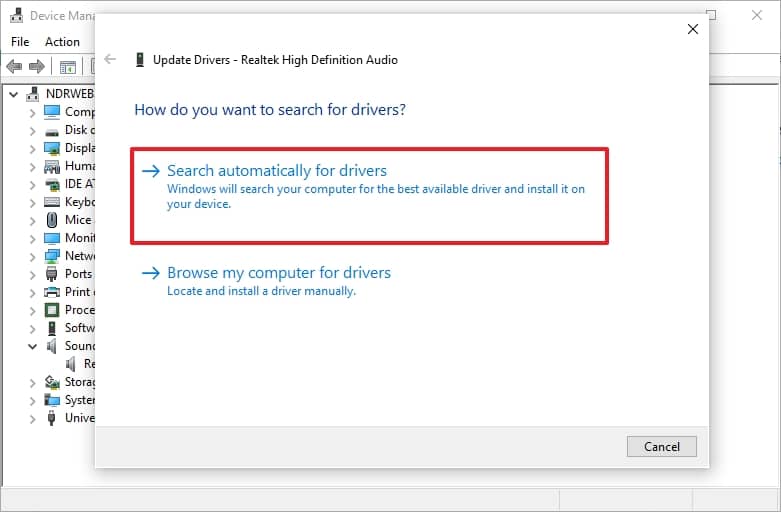 Search automatically for updated driver software