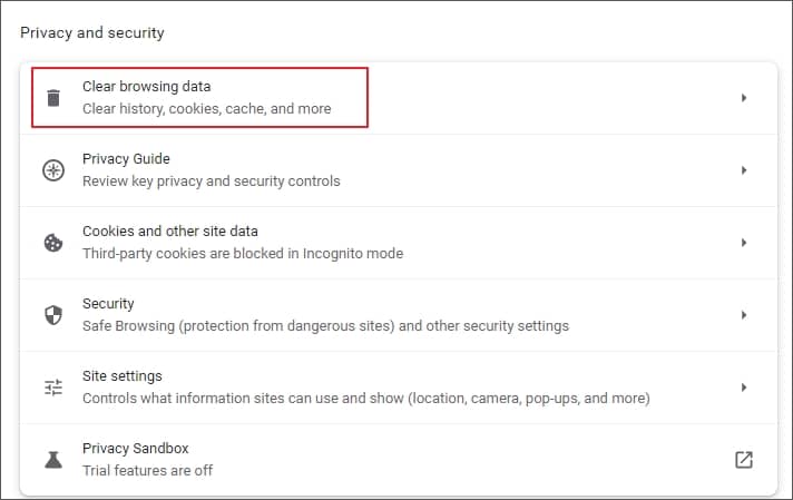 select clear browsing data from the page