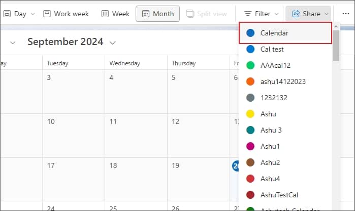 Select the calendar that you want to share with others