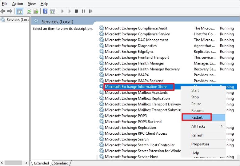 Restart the Microsoft Exchange Services