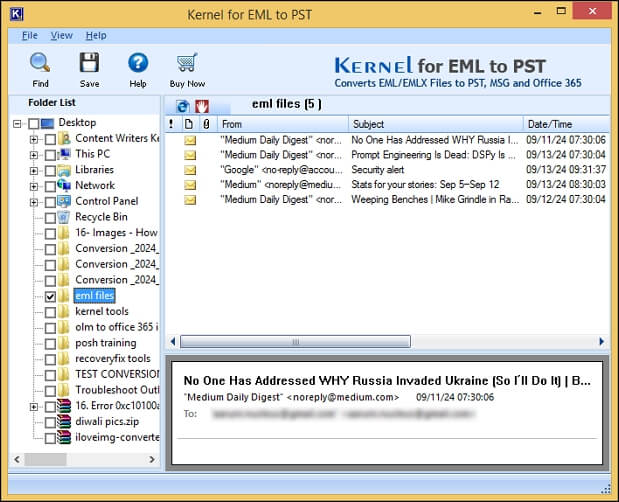 select eml file