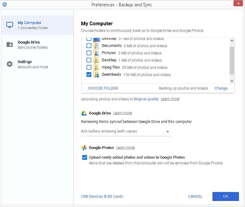 backup and sync folder