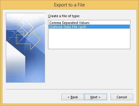 Select Outlook Data File and click Next