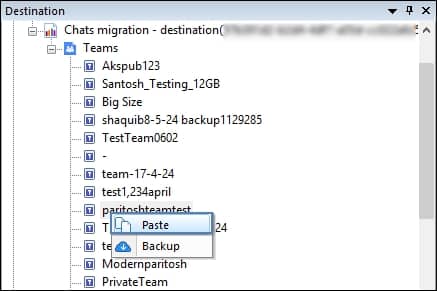 Choose a team in destination list and click Paste
