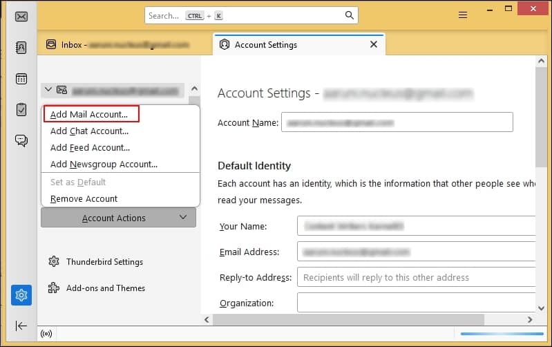 In Account Settings go to Add Mail Account