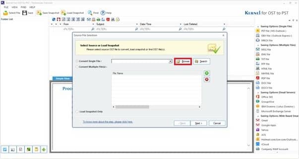 click on the Browse button to select the OST file that you want to save in EML format