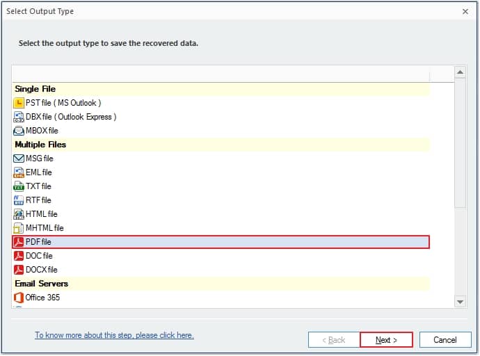 Choose PDF file as the output file format 