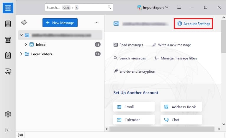 Log in to your Mozilla Thunderbird application and select Account settings