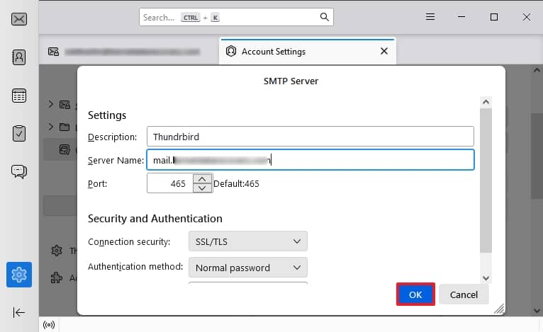 Check whether your mail server in the setting detail is the same as recommended by Mozilla