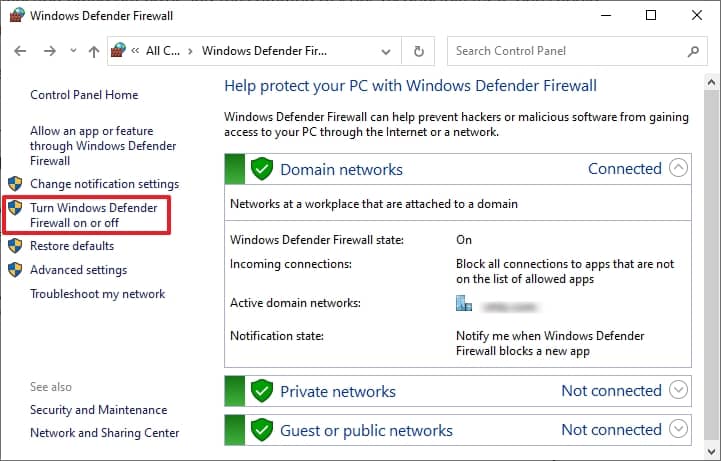 Go to the Windows Defender Firewall 