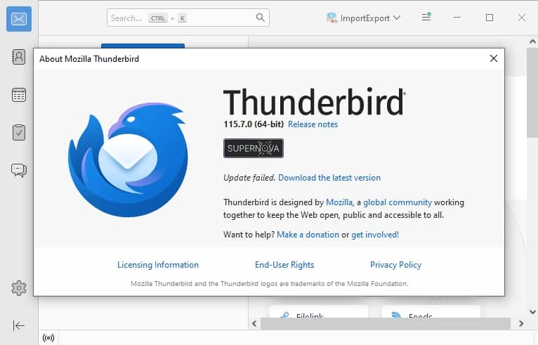 Thunderbird will start to check for updates