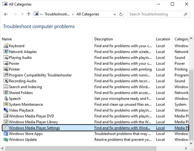 Find Windows Media Player settings and double-click on it