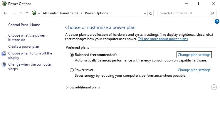 Change Plan Settings