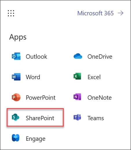 select SharePoint to open SharePoint app in your browser