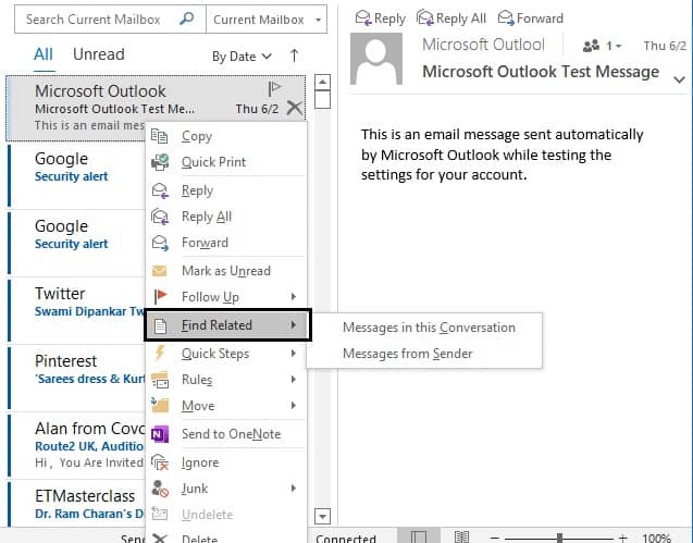 Steps To Find Related Emails In Outlook Instantly