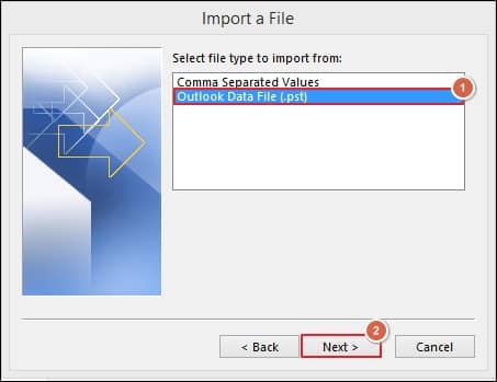 Select Outlook Data file format