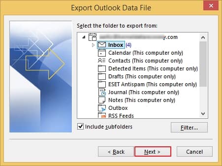 select the folder you want to export