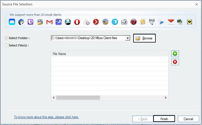 Click on Browse to add the MBOX files 