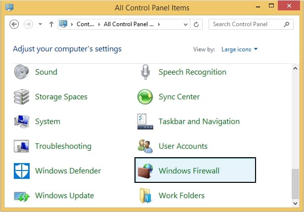 Launch Control Panel and look for Windows Firewall