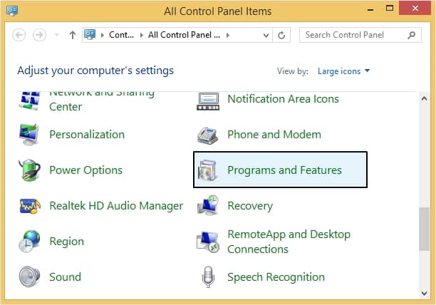 go to the Programs and Features