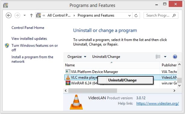 select Uninstall/Change