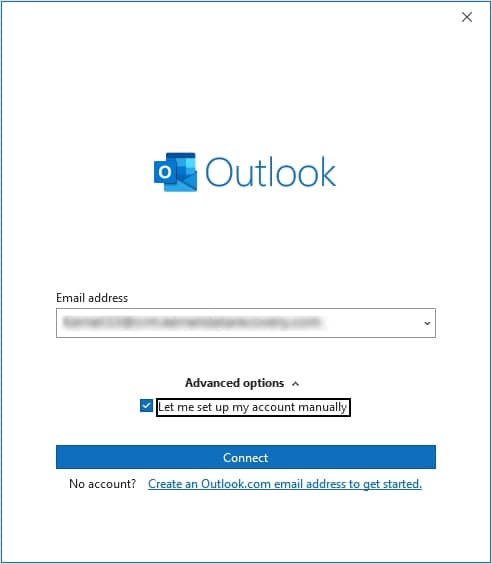 Now select Let me set up my account manually option and click on Connect