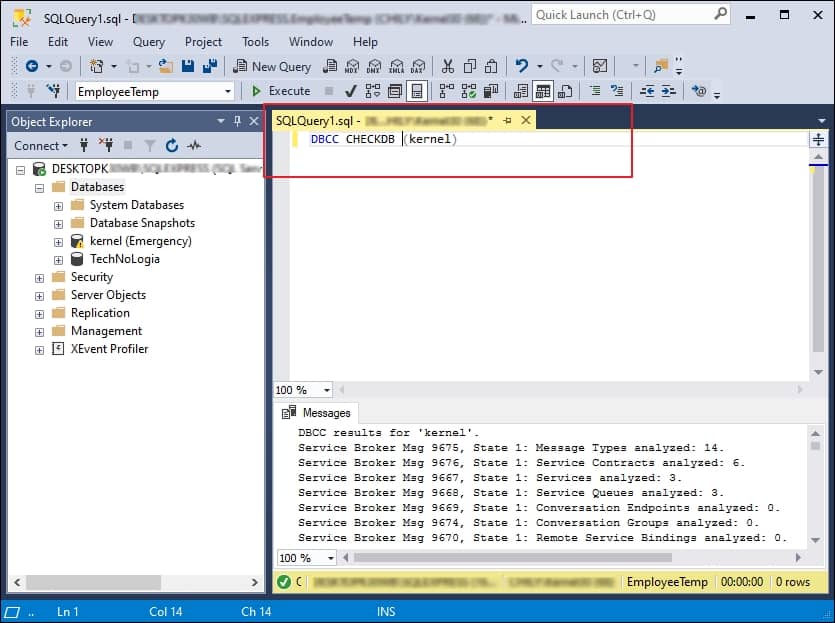 DBCC CHECKDB example will set the database into emergency mode and allows limited access only for repairs or recovery purposes