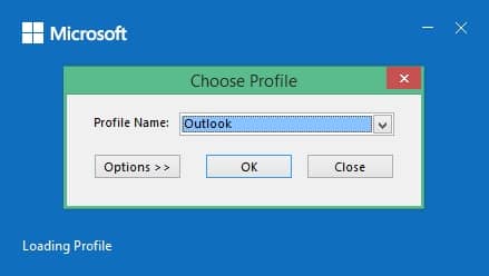 select your Outlook profile and click on OK