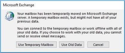 Your mailbox has been temporarily moved to Microsoft Exchange Server