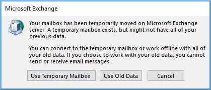 Your mailbox has been temporarily moved to Microsoft Exchange Server