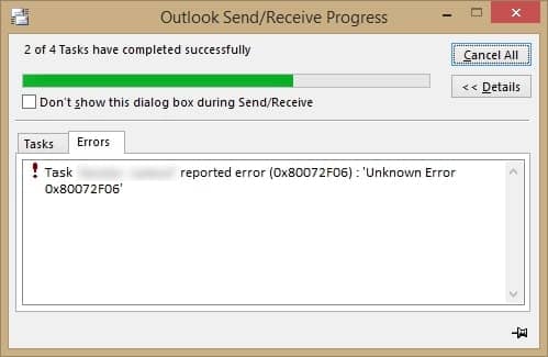 outlook send receive progress