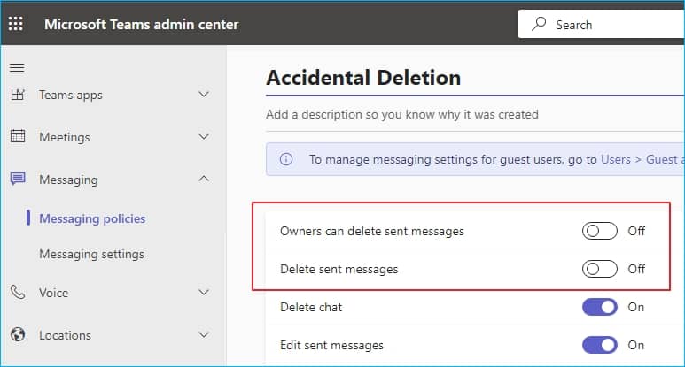 Add a description and then disable the message deletion options