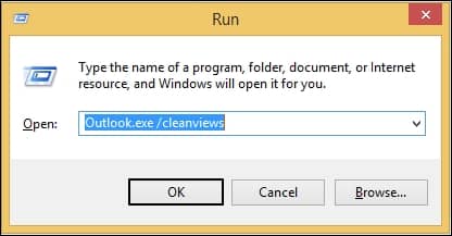type outlook.exe cleanviews and click OK