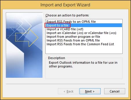 choose the Export to a file option