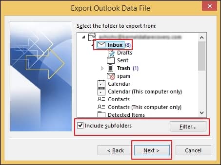 Select the Outlook Data File option and click Next