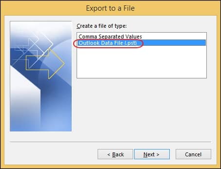 choose your preferred mailbox folder that you want to export to PST and click Next