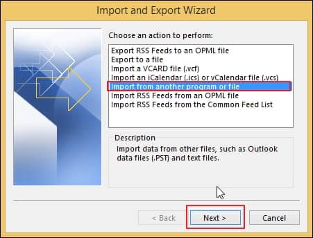 Choose Import from a another program