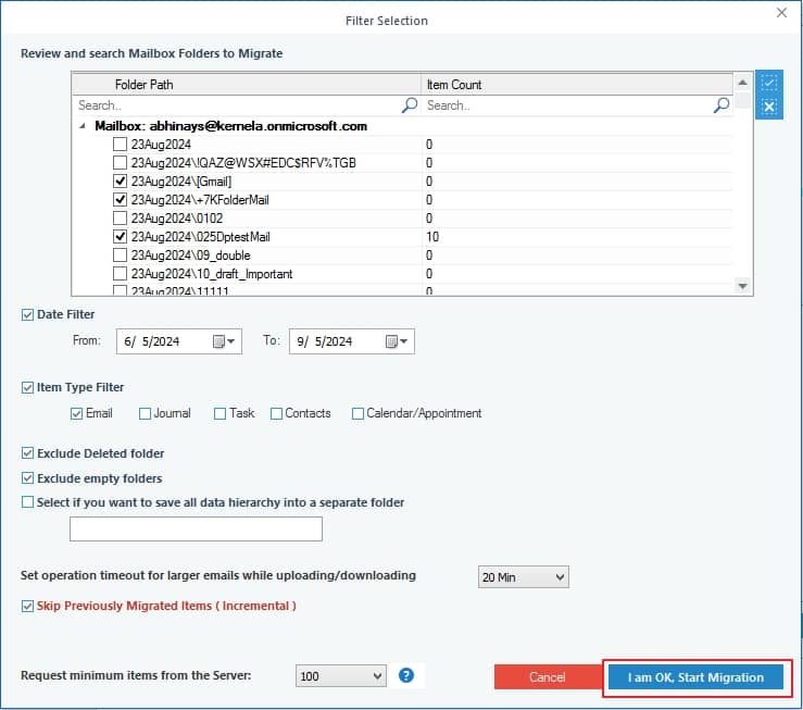 elect the desired folders and then apply the required filters to backup