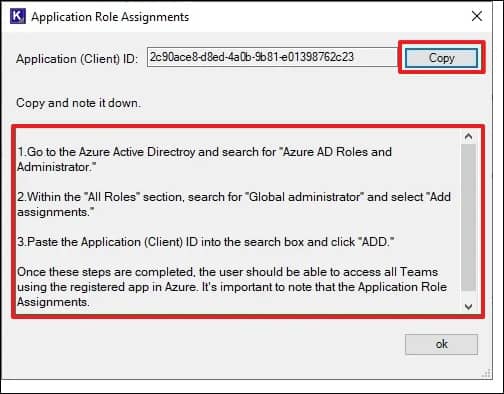 Follow the steps in Application Role Assignments window to grant required permission