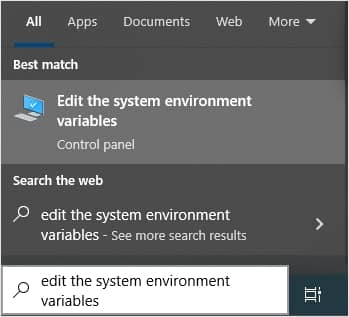 In the search bar type Edit the system environment variables and click on it