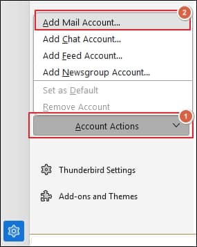 Choose Add Mail Account option under Account Actions